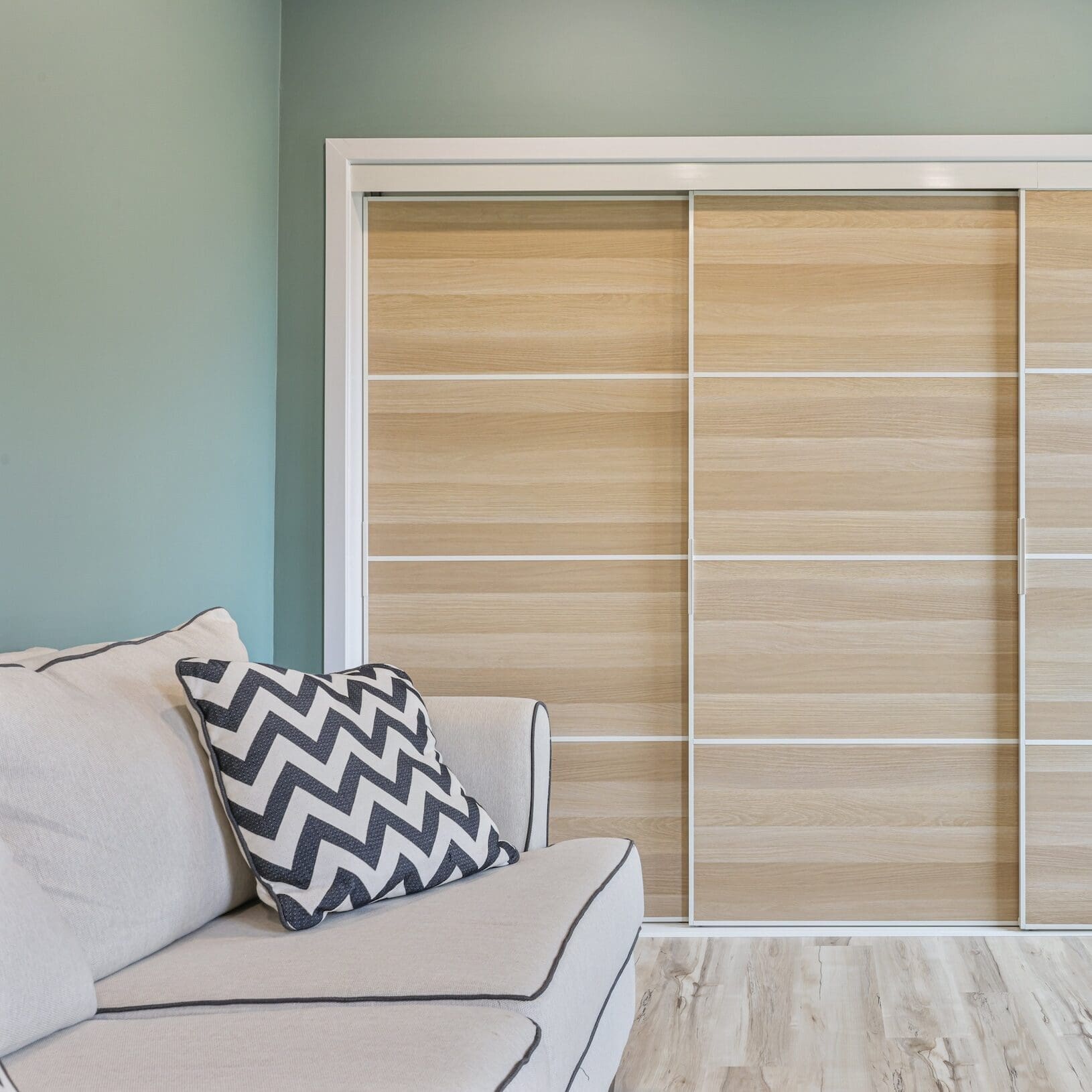 Modern room with sliding wooden doors