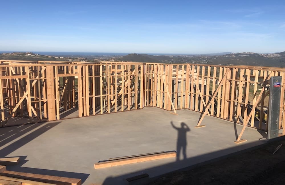Custom home new construction framing in progress — Rancho Santa Fe San Diego CA
